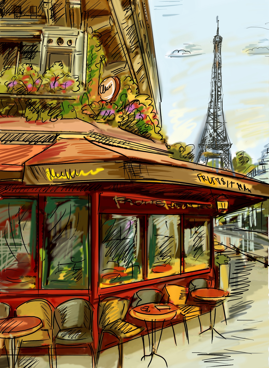 手绘巴黎风景插画图片素材-编号25060019-图行天下