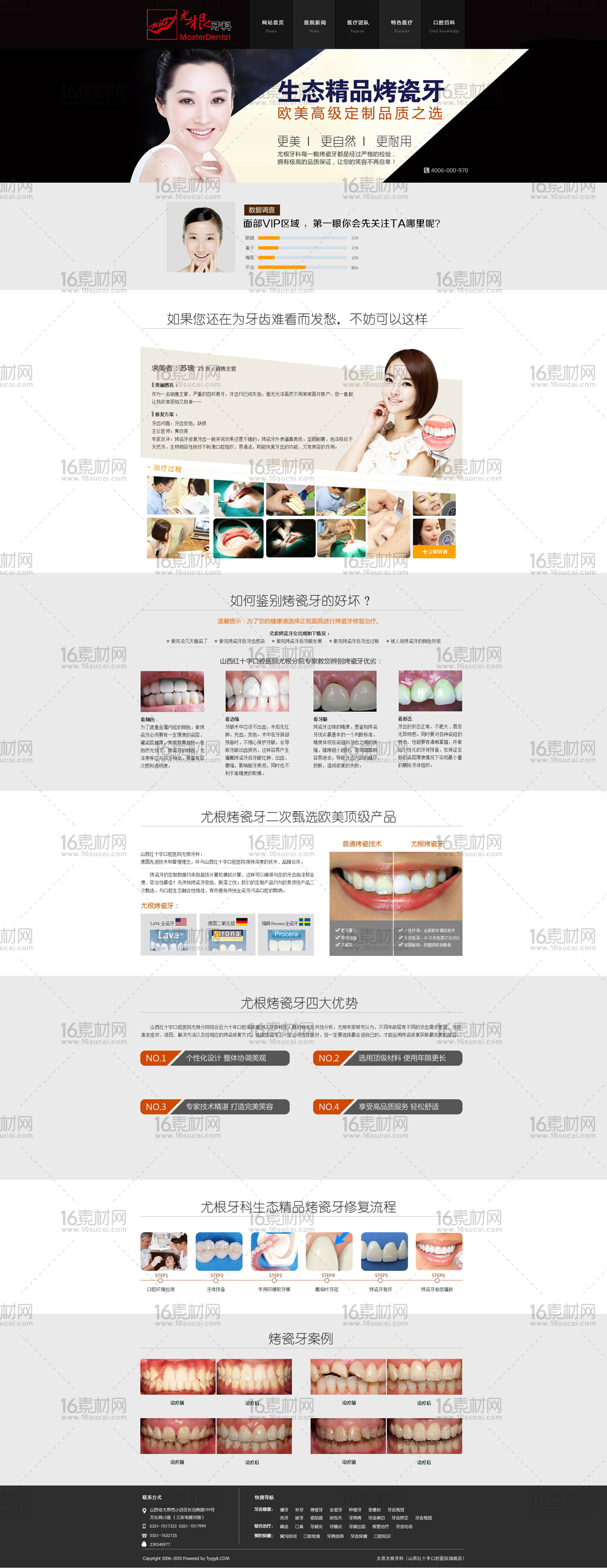 扁平化医院牙齿专题网页模板psd分层素材