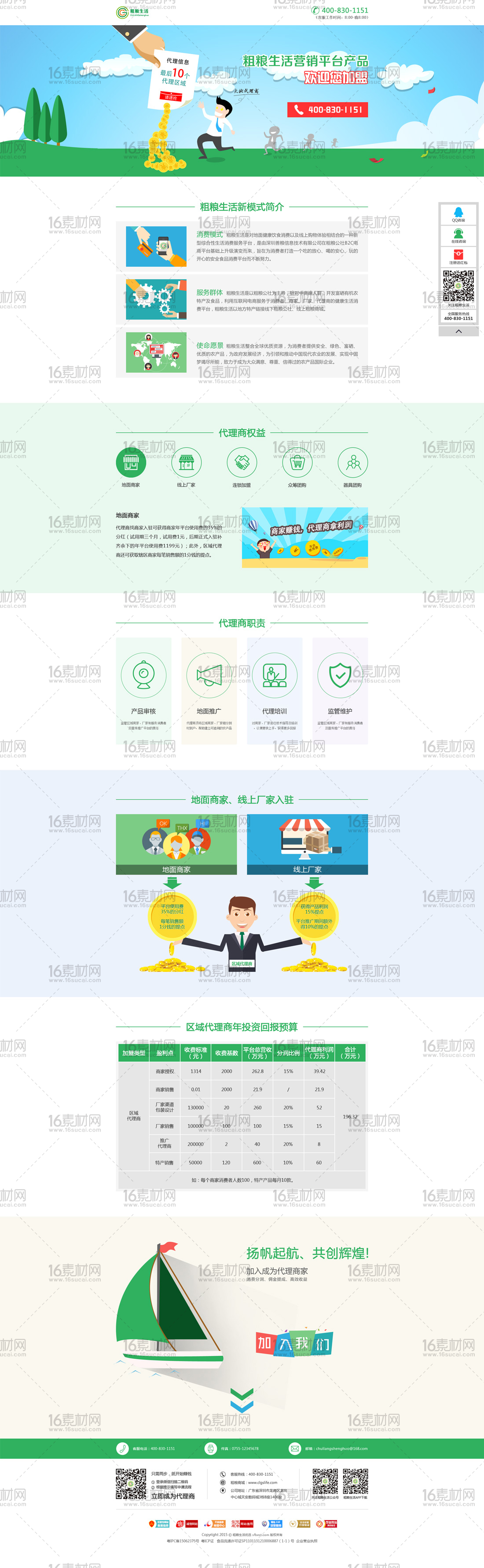 绿色卡通营销平台网页模板psd分层素材