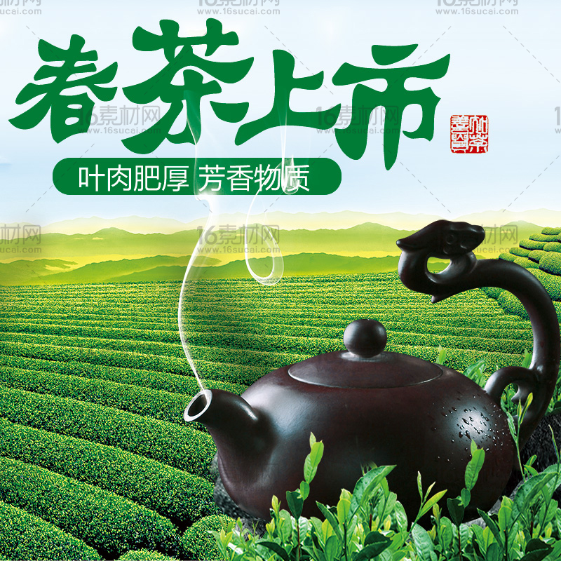 绿色清新春茶上市海报psd分层素材