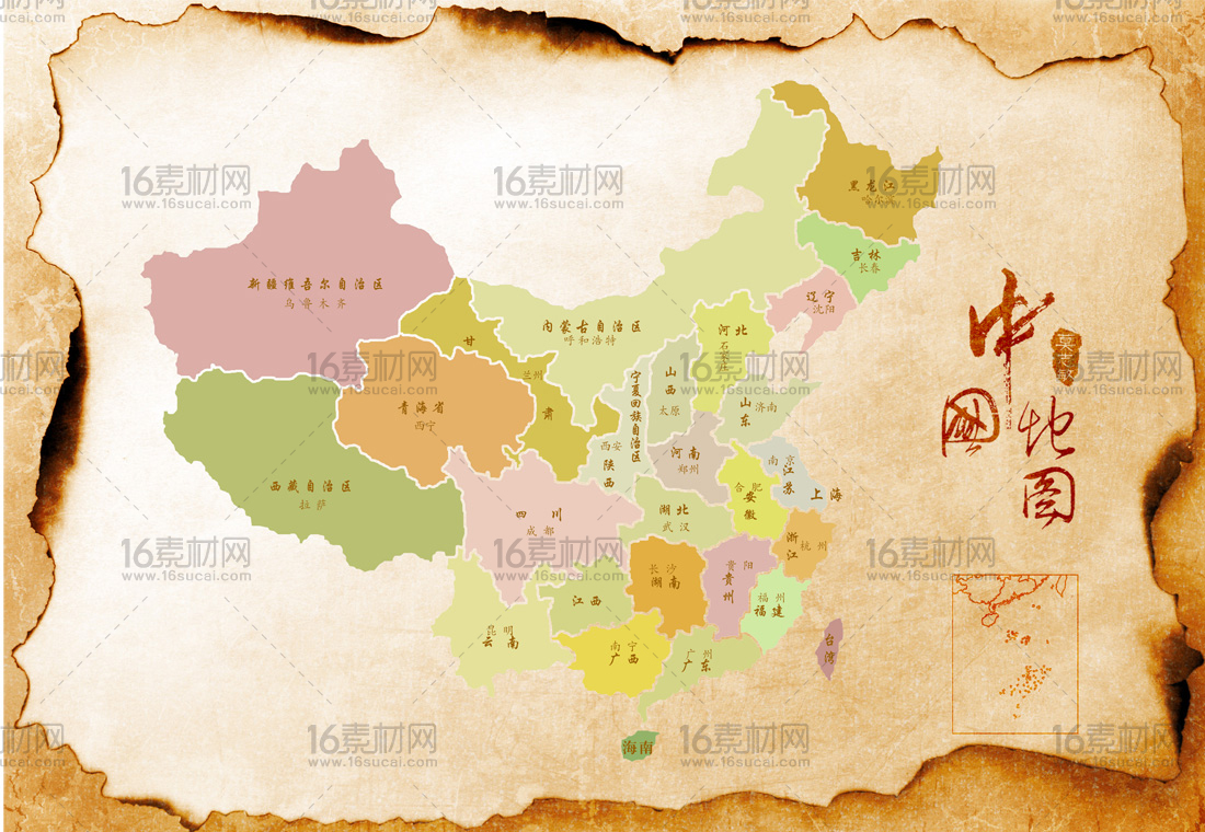仿古中国地图模板psd分层素材