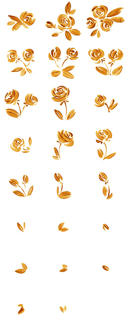 一组创意手绘金色玫瑰花元素PNG素材