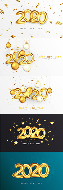 5款金色华丽2020新年海报PSD分层素材[含矢量格式]