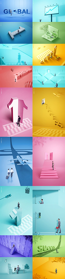 18款创意商务人士与建筑空间合成海报PSD分层素材