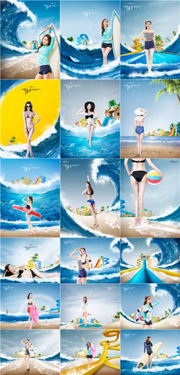 夏日美女与海浪清凉海报PSD分层素材