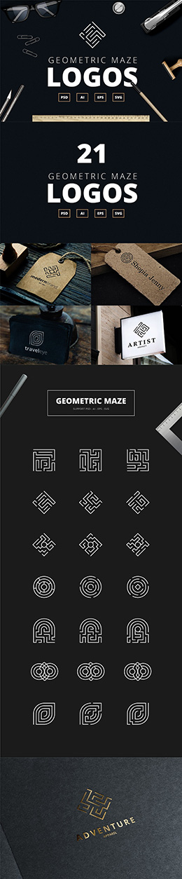 21个有趣的几何迷宫标识PSD分层素材