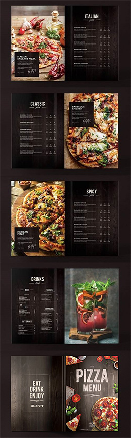 黑色风格披萨菜单模板PSD分层素材