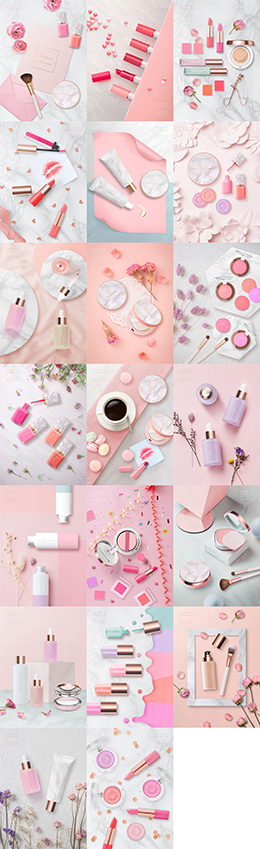 20款粉色系化妆品海报PSD分层素材