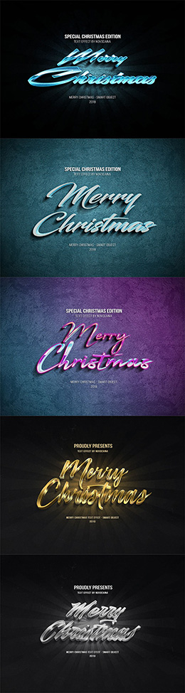5款圣诞节主题立体特效字体PSD分层素材