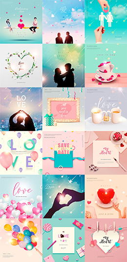 18个情人节主题卡片PSD分层素材