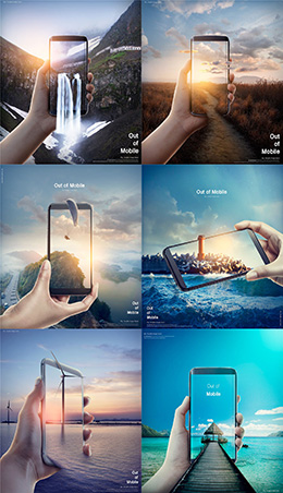 6款创意手机与自然元素合成海报PSD分层素材