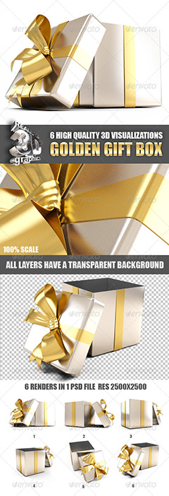 各种造型金色礼物盒PSD分层素材