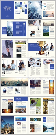 蓝色精品集团企业宣传画册整套页面设计psd分层素材模板