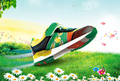  绿色清新儿童运动鞋宣传海报psd分层素材