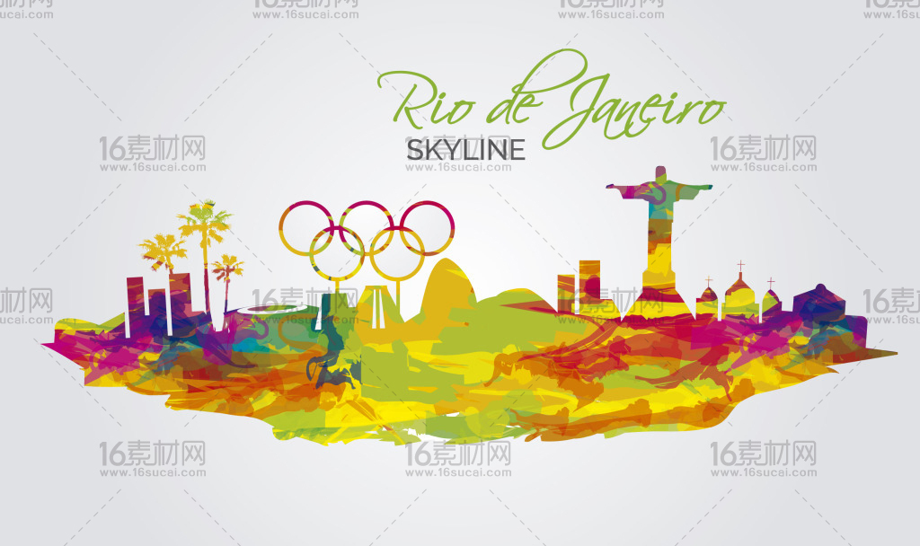 彩色水彩风奥运会海报ai分层素材