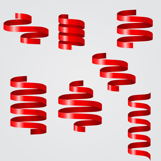 7款红色螺旋丝带矢量素材