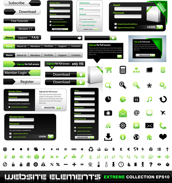 绿色网页元素设计矢量素材