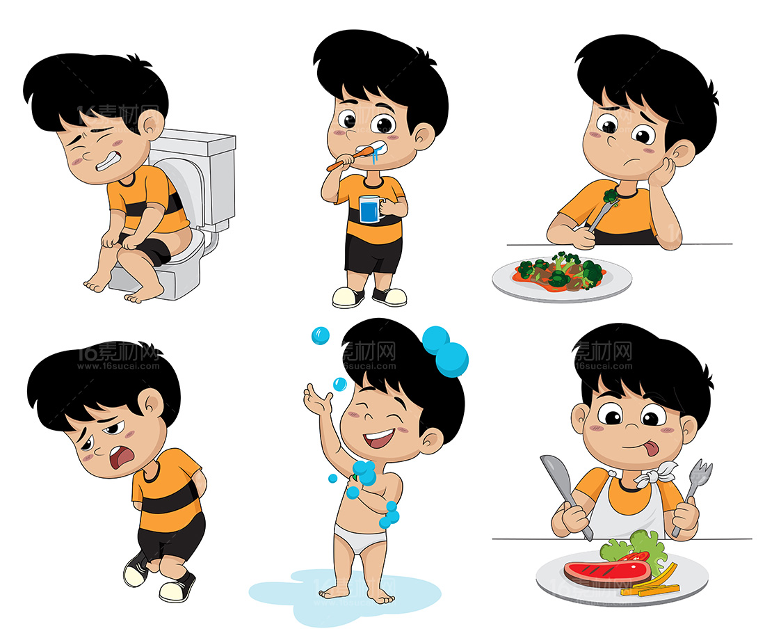 3款卡通男孩日常生活行为矢量素材平面广告素材免费下载(图片编号:8499241)-六图网