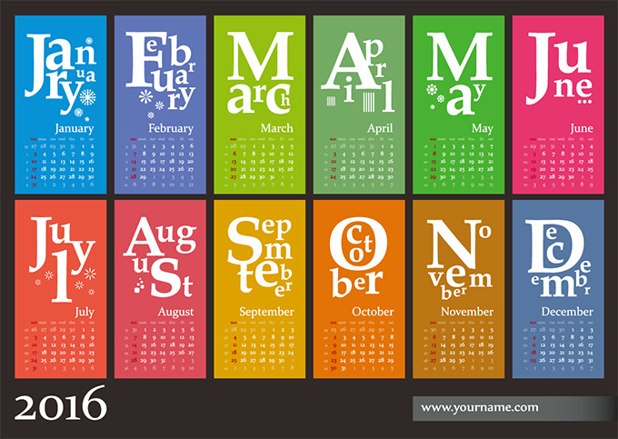 时尚个性字母日历设计矢量素材