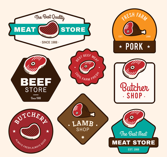 8款彩色肉制品标签矢量素材