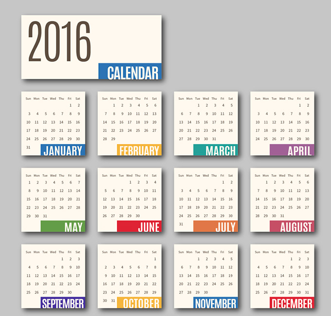 2016年日历设计矢量素材
