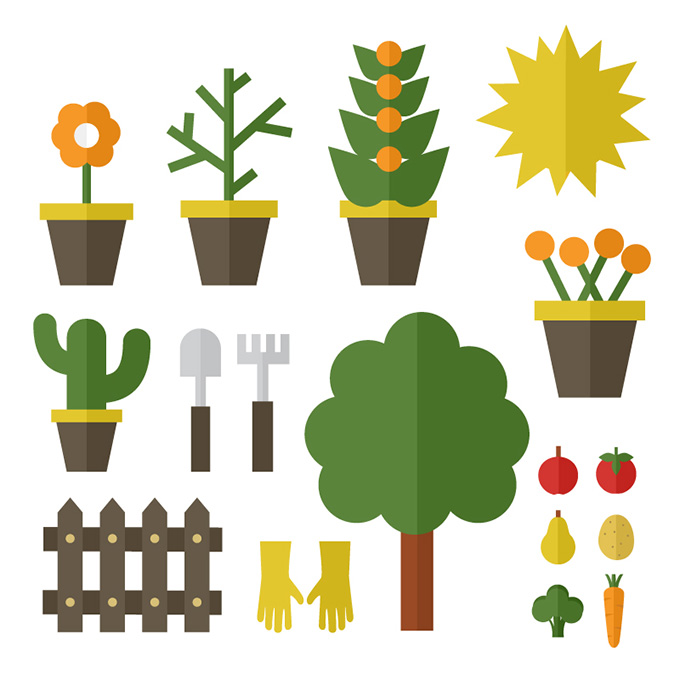 18款花园植物与工具矢量素材
