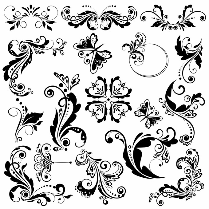 古典黑白花纹设计矢量素材