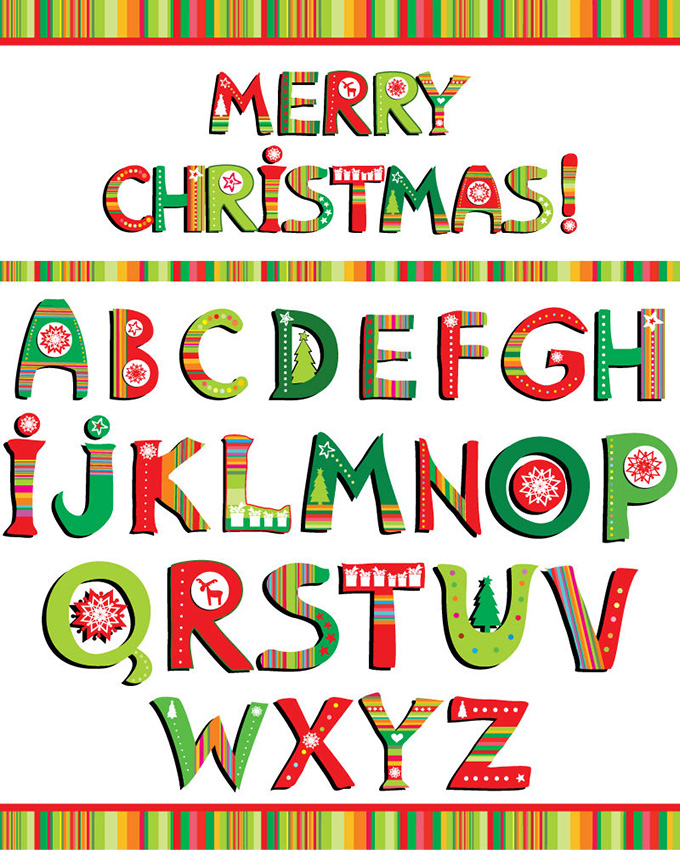 26个圣诞英文字母设计矢量素材