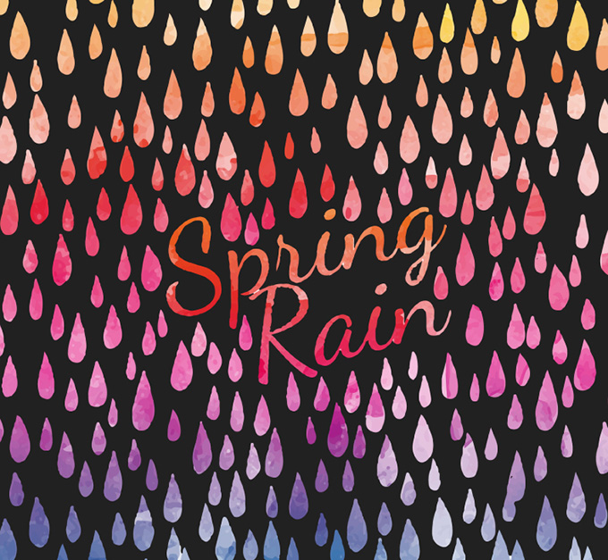 春季水彩雨滴背景矢量图