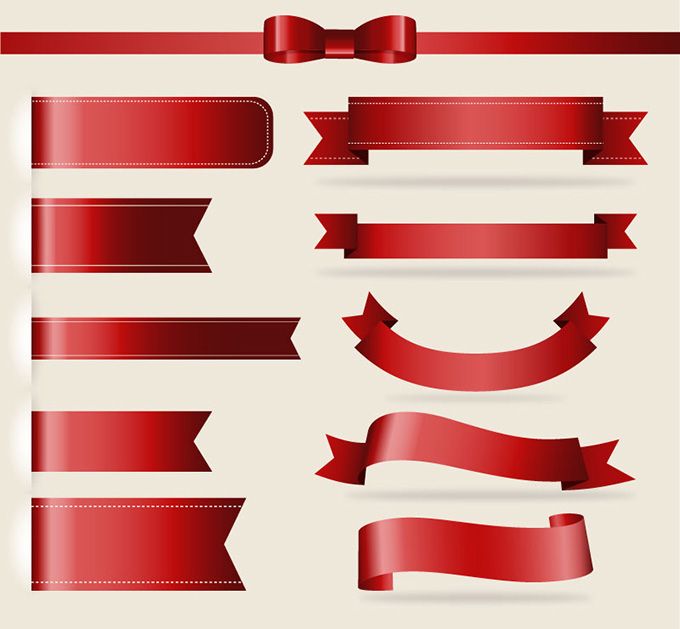 11款红色丝带设计矢量素材