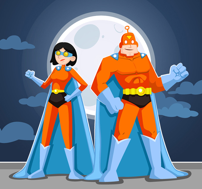 卡通超人男女设计矢量素材