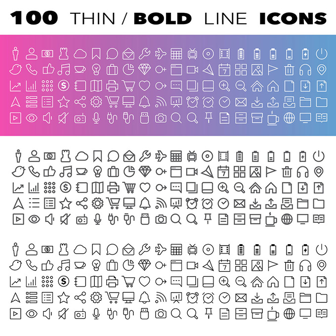 100款时尚线性图标设计矢量素材