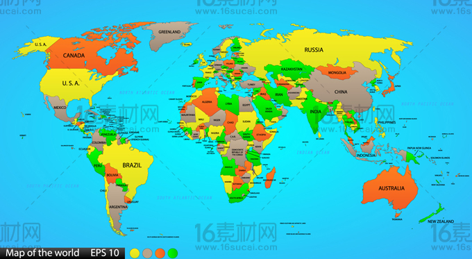 彩色矢量世界地图模板ai分层素材