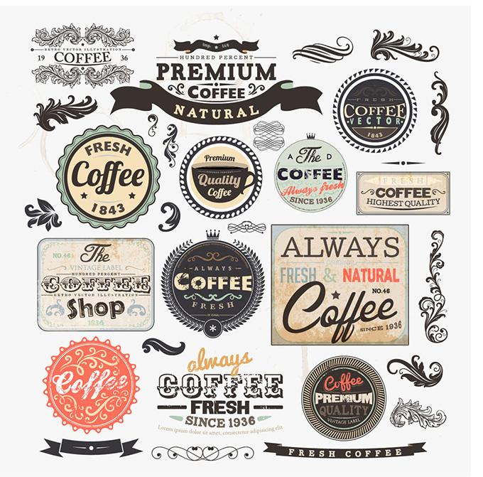 复古咖啡标签设计矢量素材