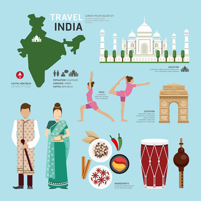 时尚扁平化印度文化特色图标矢量素材