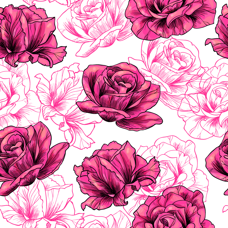 时尚玫瑰花手绘背景矢量素材 16图库素材网