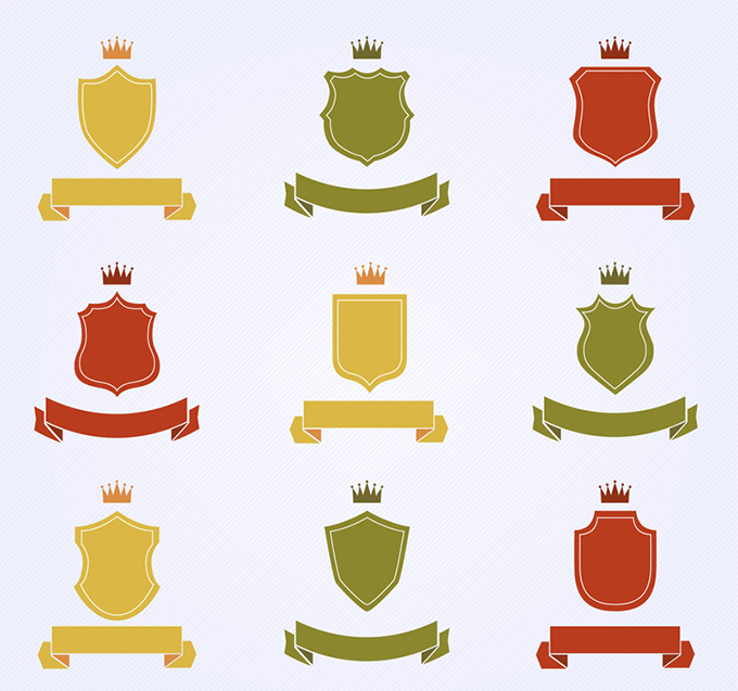 9款彩色皇冠盾牌和丝带矢量素材