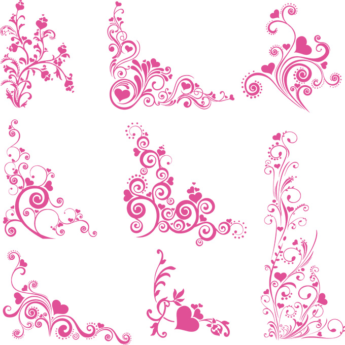 粉色情人节花纹边角矢量素材
