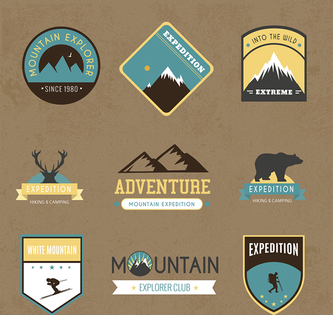 9款创意山地探险标签矢量素材