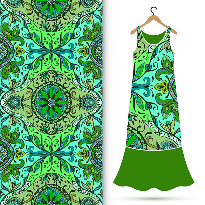 绿色古典花纹服装图案矢量素材