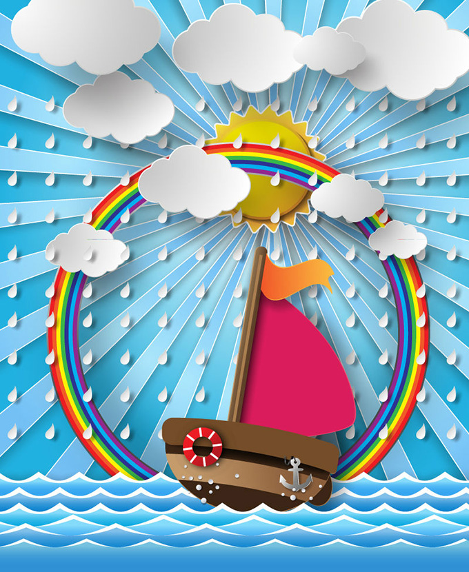 帆船和彩虹剪贴画矢量素材