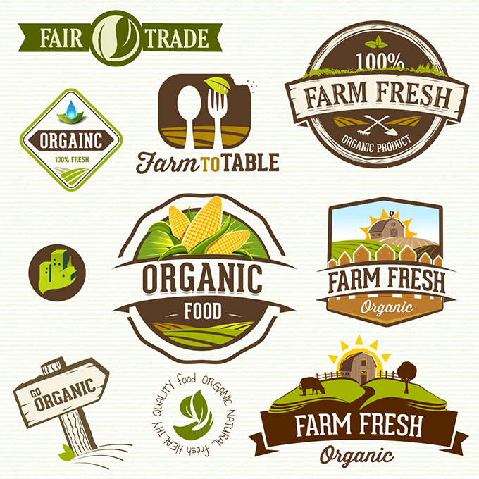 时尚绿色农场图标标签矢量素材
