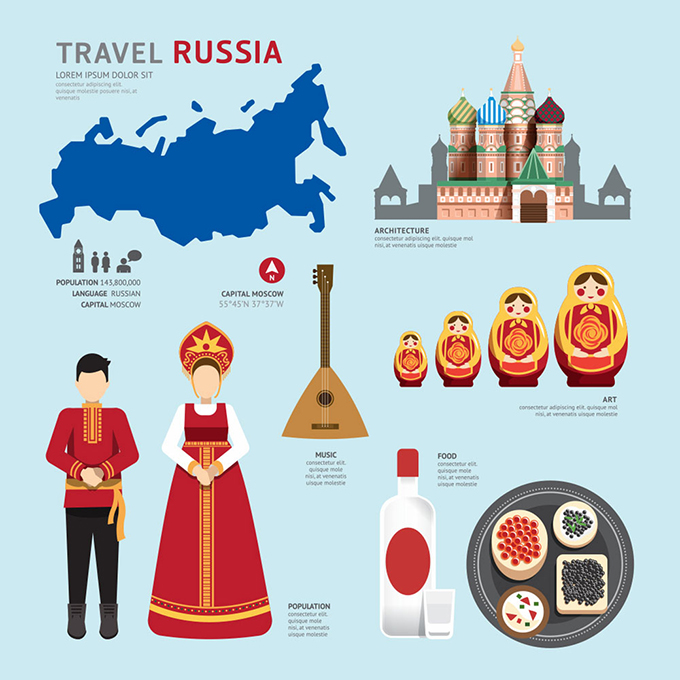时尚俄罗斯文化特色图标矢量素材