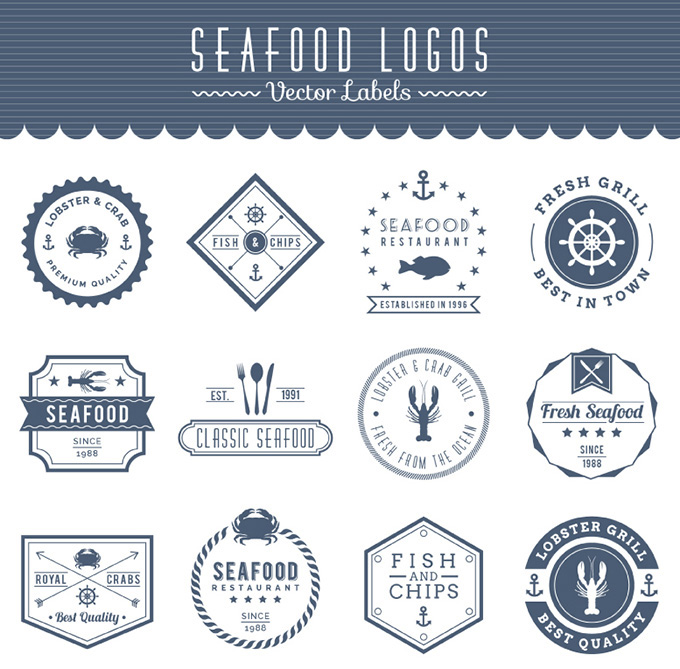 12款海洋食品海鲜标签矢量素材