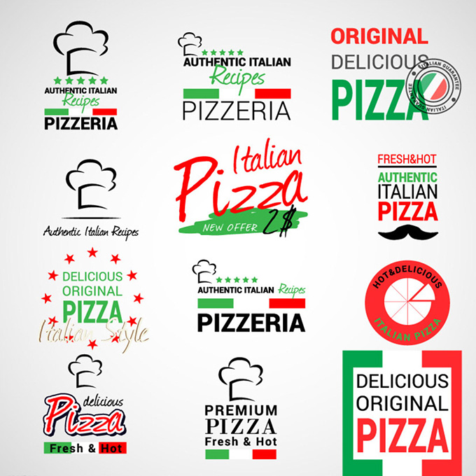 时尚披萨图标标签设计矢量素材