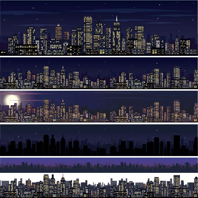 繁华的都市夜景设计矢量素材