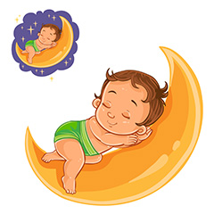 在月亮上睡觉的小宝宝矢量素材
