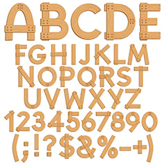 创意木质字母数字符号字体设计矢量素材