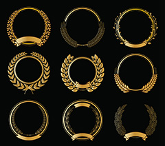 九款黄金桂冠花环设计矢量素材