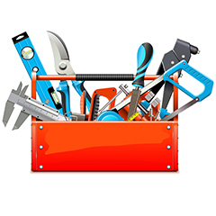 红色工具箱中的手工具矢量素材